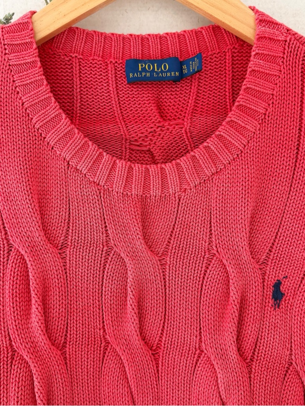 Ralph Lauren Coral Cable-Knit Crewneck Sweater